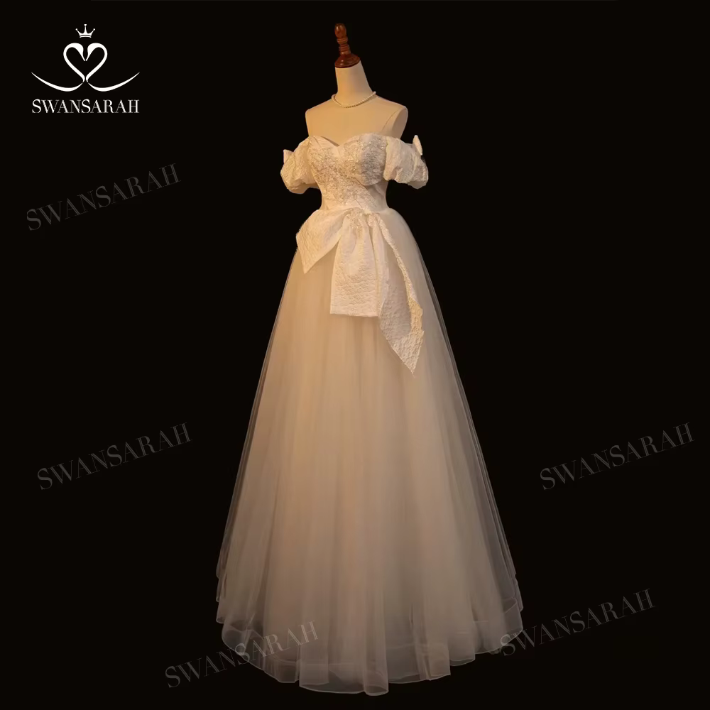 SwanSarah-Robe de mariée princesse avec nœud en cœur, robe trapèze, grande taille, mode 2025, Off th