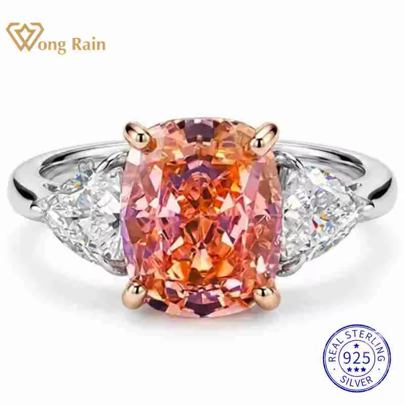 Wong Rain – bague de fiançailles en argent sterling 925, saphir taillé en forme de coussin, diamant 