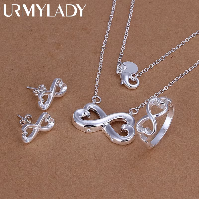 925 argent sterling dame femmes saint valentin cadeau créatif bague collier boucles d'oreilles mode 