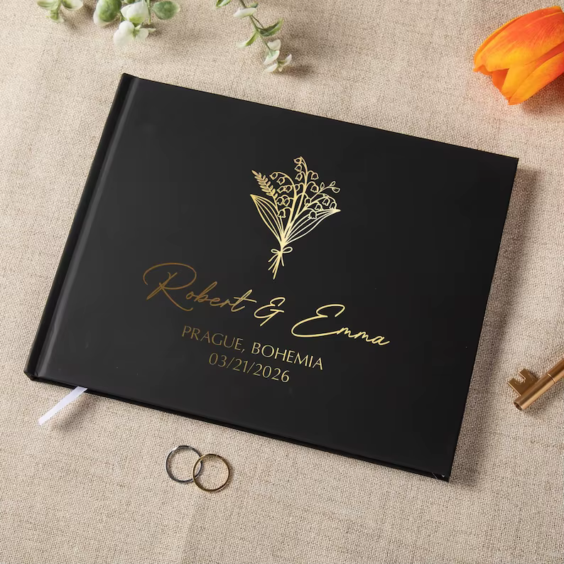Livre d'or de mariage personnalisé, cadeau de mariage personnalisé, livre d'or en feuille d'or, souv