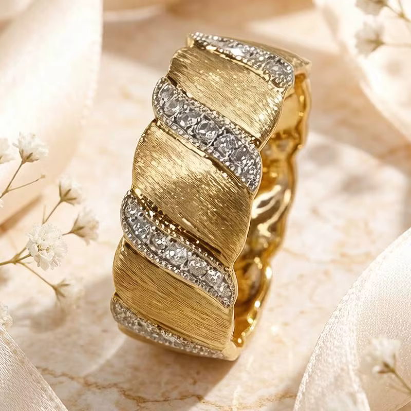 Huitan – bague bicolore pour femmes, incrustée de CZ brillant, accessoires de fête à la mode, access