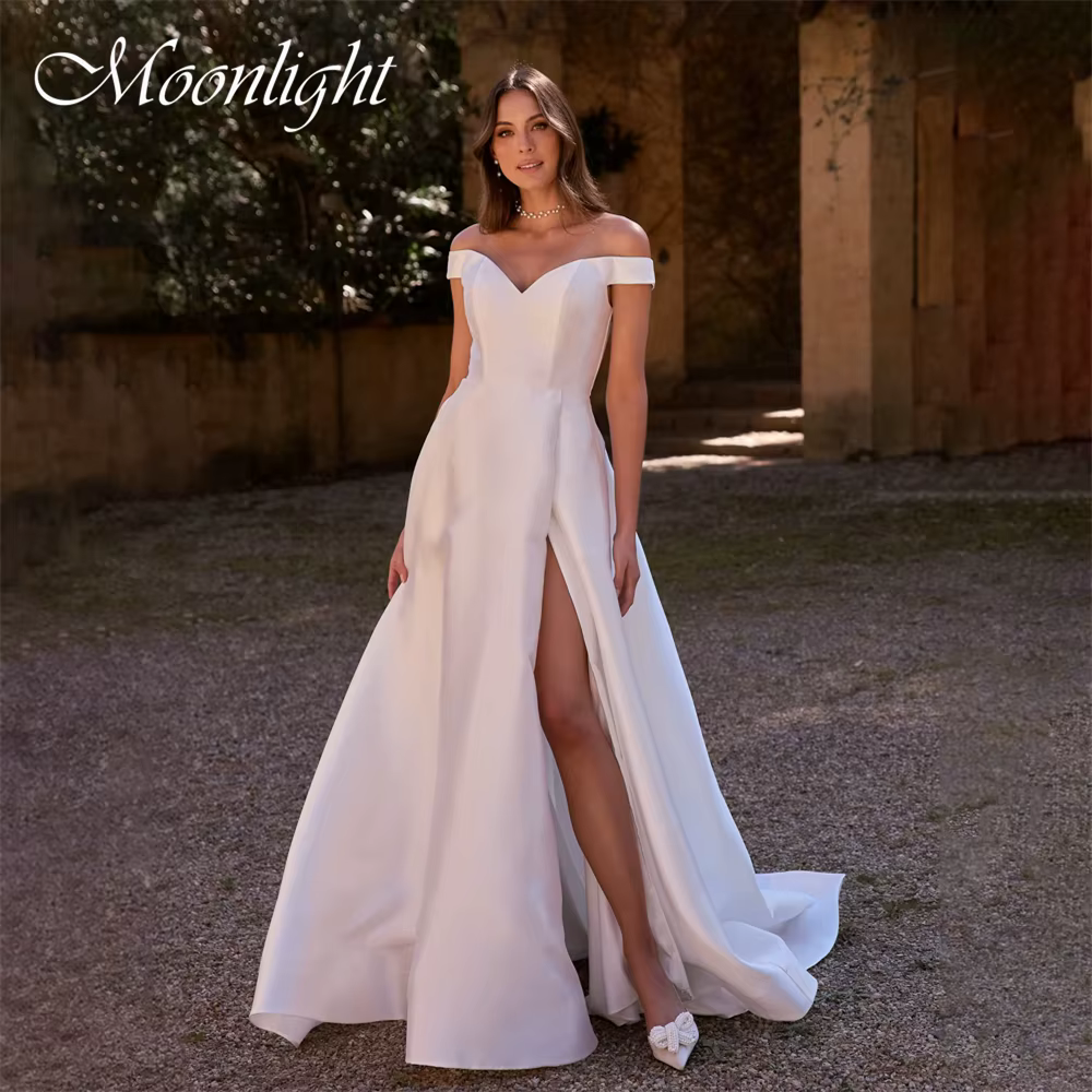 Robe de mariée princesse épaules dénudées coupe trapèze col en V pour femme 2026, dos nu, fente haut