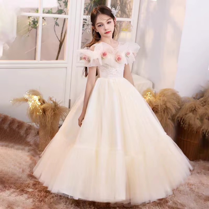 Jill Wish J111 robe de fille Champagne élégante avec fleurs princesse enfants mariage fête d'anniver