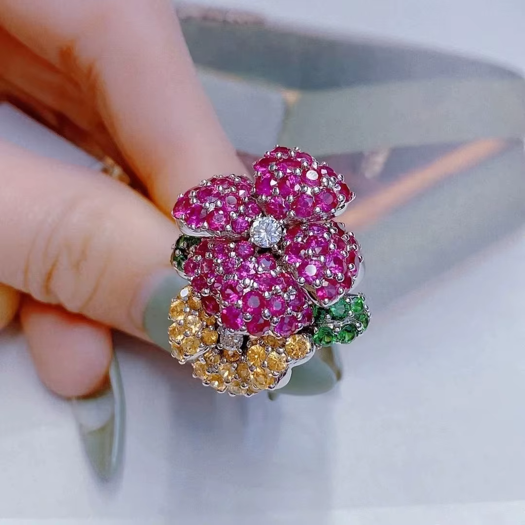 Bagues classiques exagérées de style hip-hop pour femmes, bagues à fleurs roses, légères, de luxe, h