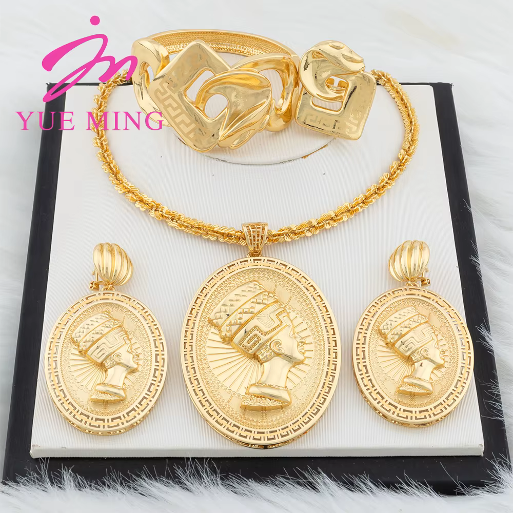 YM Dubai-Ensemble de bijoux en or pour femme, collier de luxe brésilien, boucle d'oreille, bracelet,