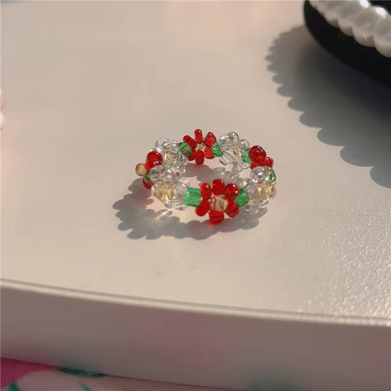 Nouvelle bague fleur tissée à la main, Sweet Little Qing, tendance ins, anneau élastique réglable pe