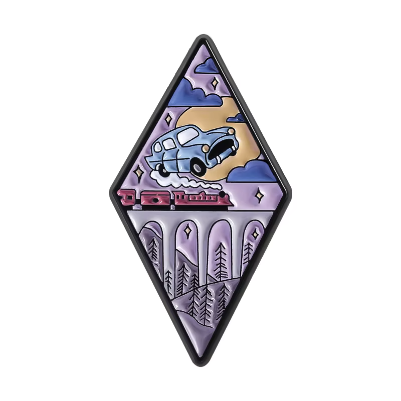 Broche en émail du monde magique de château de voiture, broche en métal losange de dessin animé, Bad