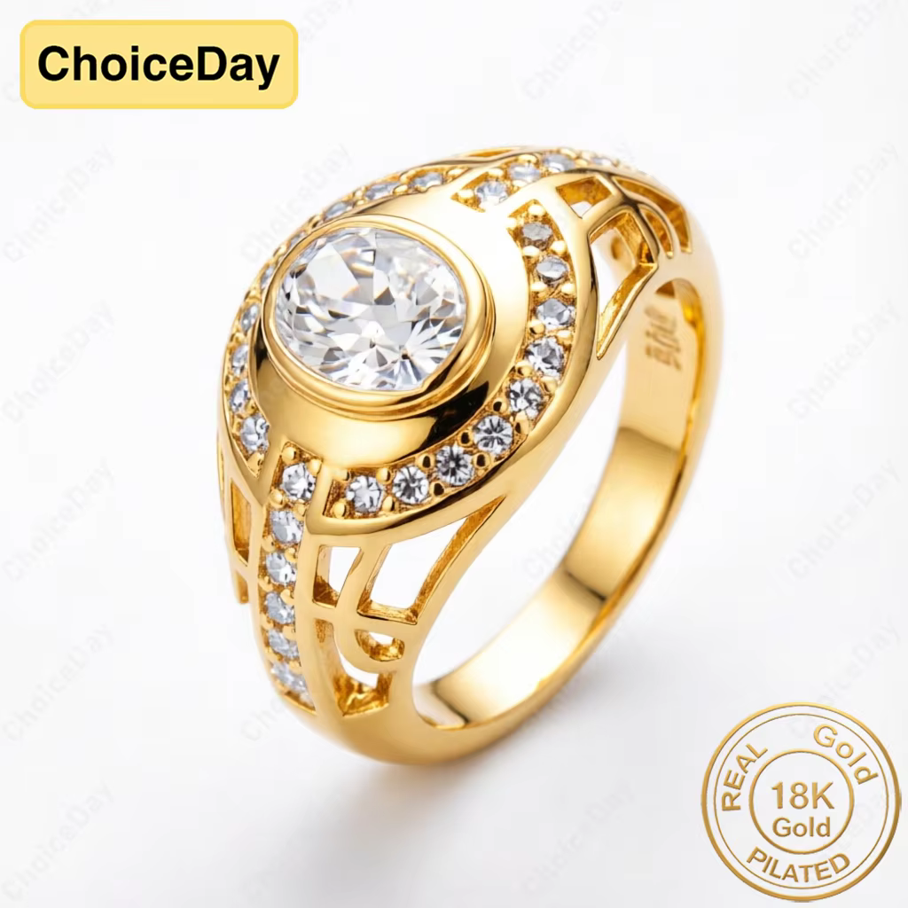 Bague en Zirconia Plaqué Or 18K avec Motifs Ajoureés Exquis - Bijou Élégant pour Fiançailles et Cade