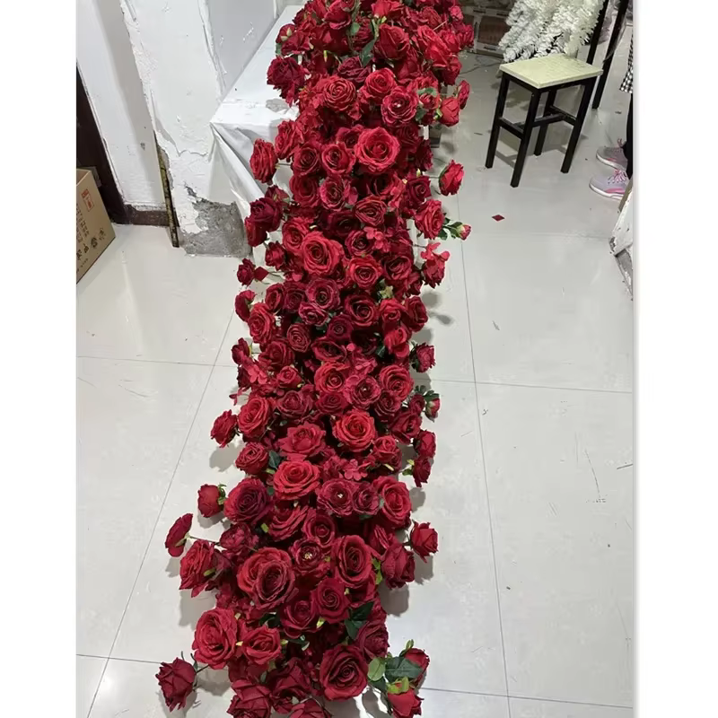 Décoration d'allée de mariage rouge Rose de luxe, chemin de fleurs de Rose rouge luxueux, accessoire