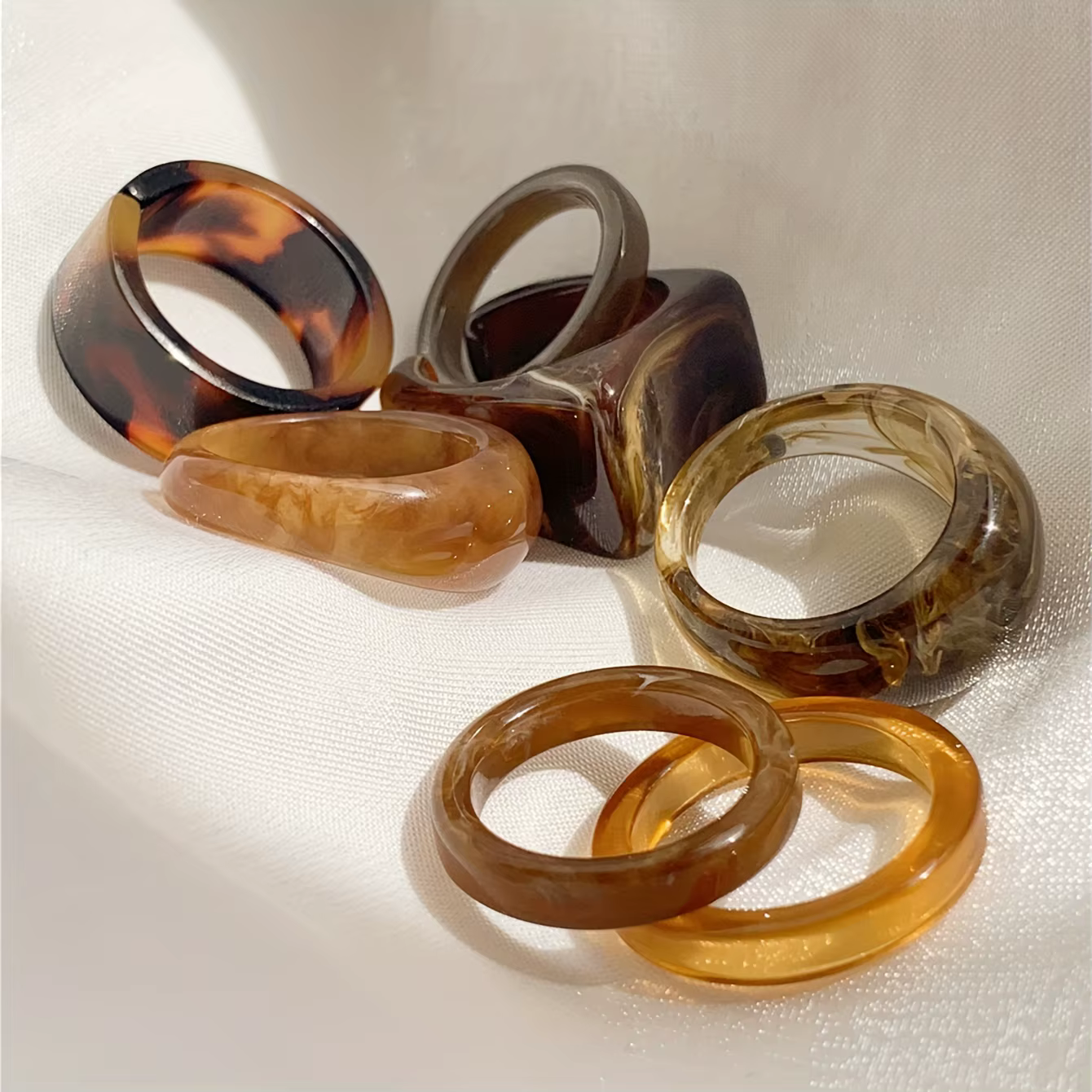 Bague à texture en mélange de résine de style bohème rétro, 7 pièces, pour femmes, à la mode et empi