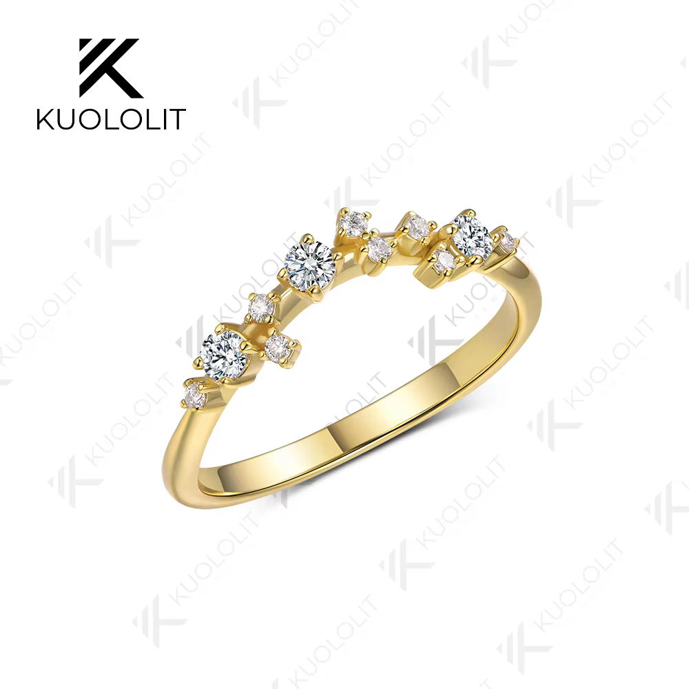 Kuololit 0.32CTW Lab Grown Diamond V Band pour femmes solide 18K 14K 10K bague en or pour anniversai