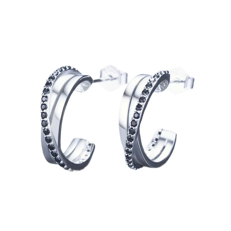 Simple couleur argent chaud Bijoux noir spinelle pierre étoile mignon fête boucles d'oreilles pour f