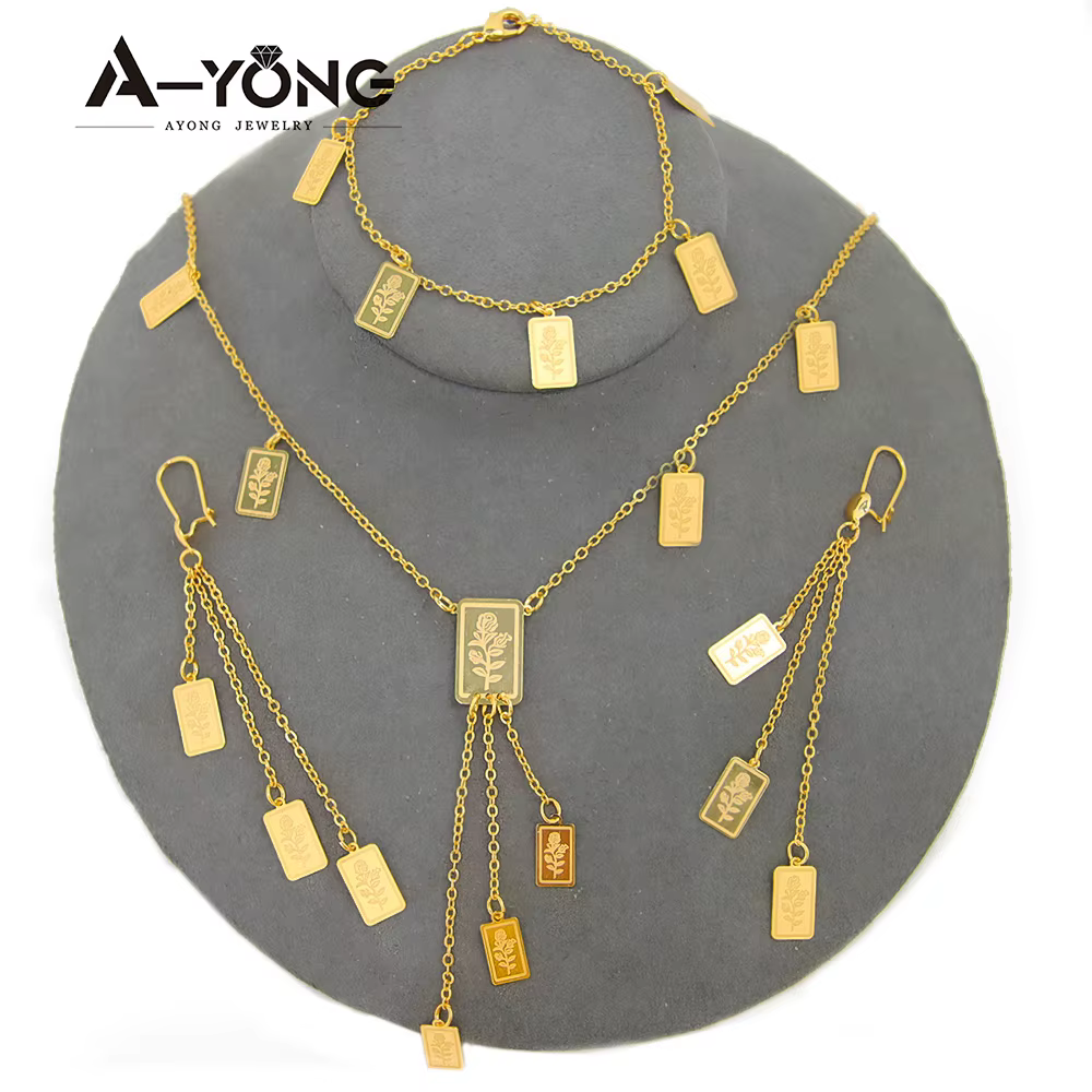 Ensemble de bijoux de mariage plaqué or de Dubaï pour femmes saoudiennes, collier pendentif carré, b