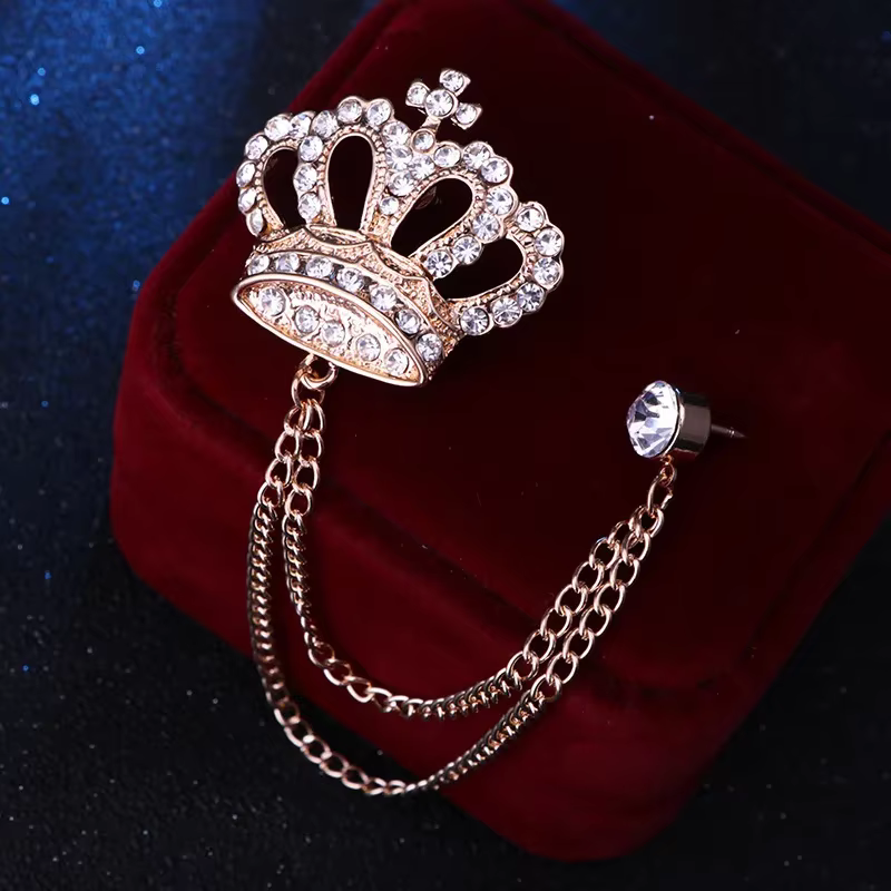 Coréen luxe strass couronne broche broche gland épinglettes costume chemise col Badge Corsage broche