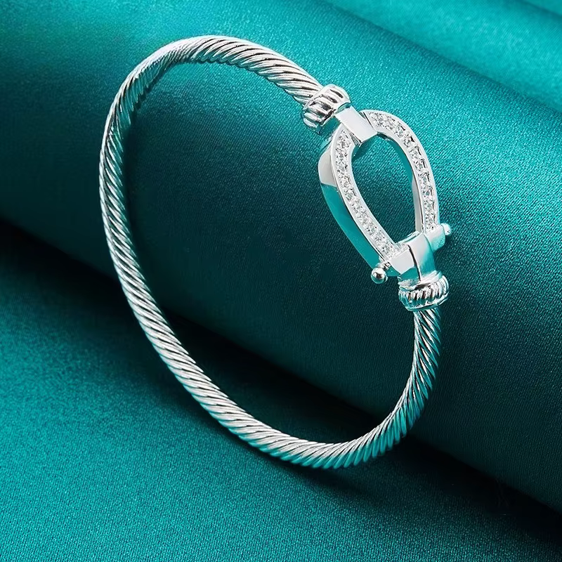 Argent 925 Bracelets pour femme zircone cheval chaussure manchette Bracelets Bracelet Pulsera haute 