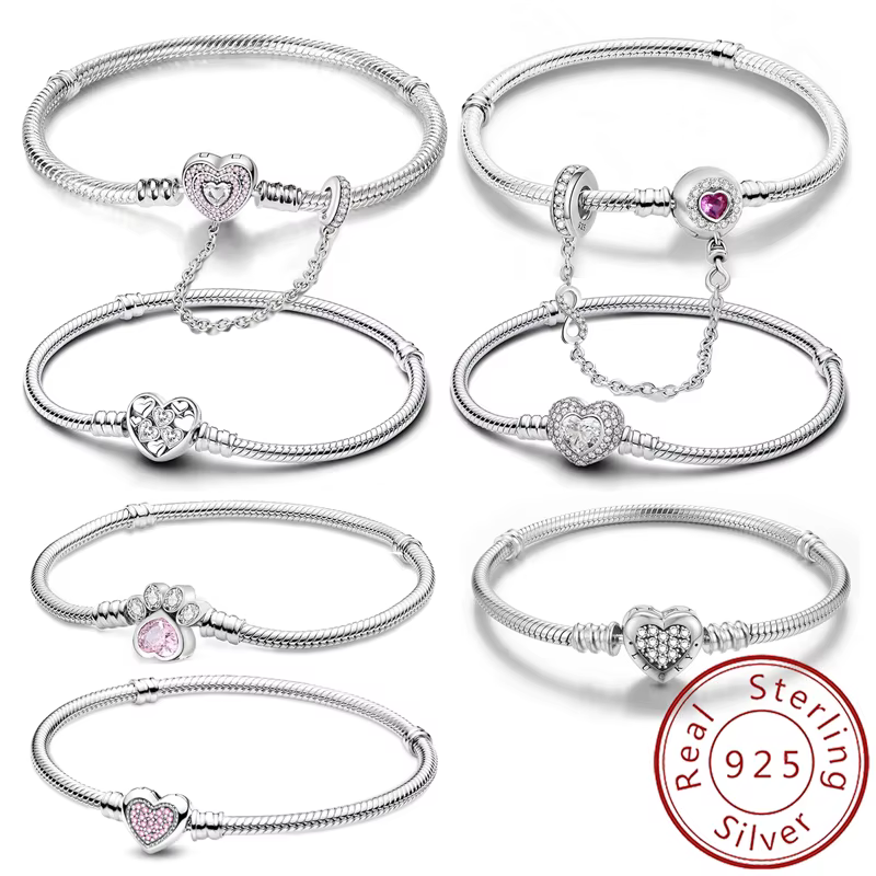 Bracelet en argent sterling 925 personnalisé, simple, en forme de cœur, à griffes, pour la fabricati