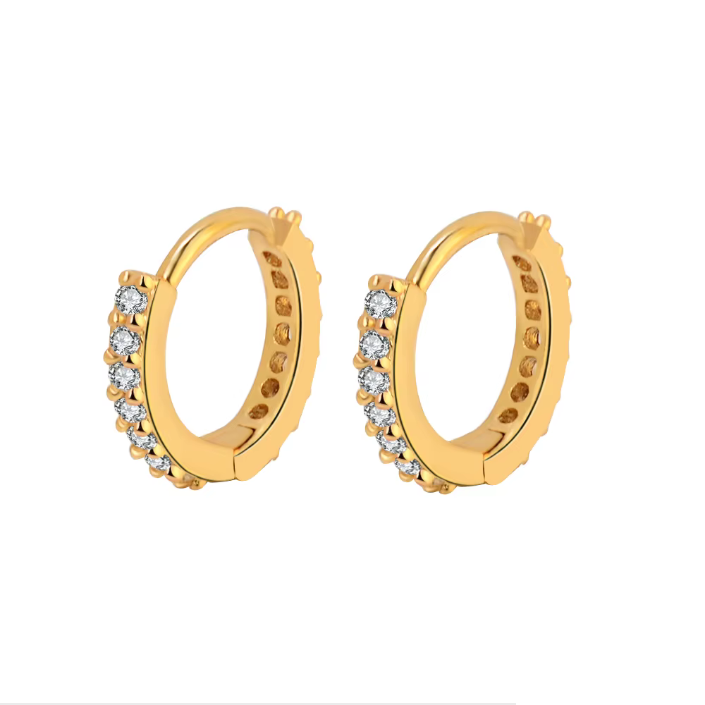 Boucles d'oreilles créoles minimales en acier inoxydable, 1 paire, cristal zircone, petit Huggie, Ca