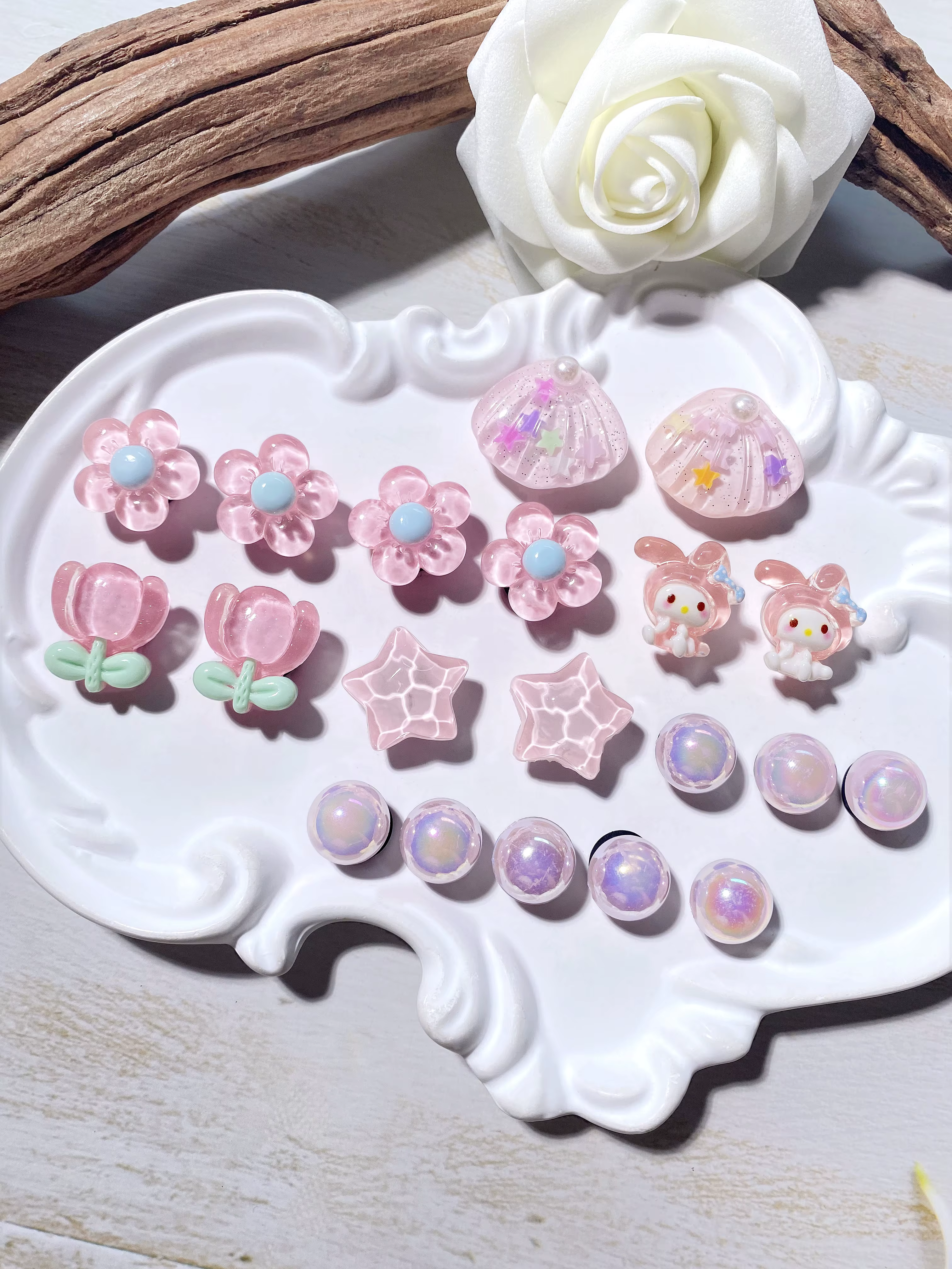 20 pièces de Bouquet Merlot rose, fleur de pentacle ondulée à l'eau, boucle de chaussure en perles A