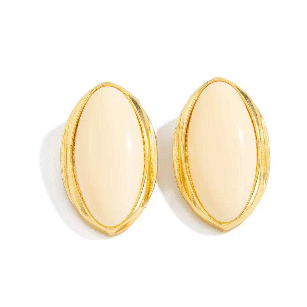 Boucles d'oreilles ovales en résine simples, bijoux haut de gamme, couleur or, bague ovale en résine