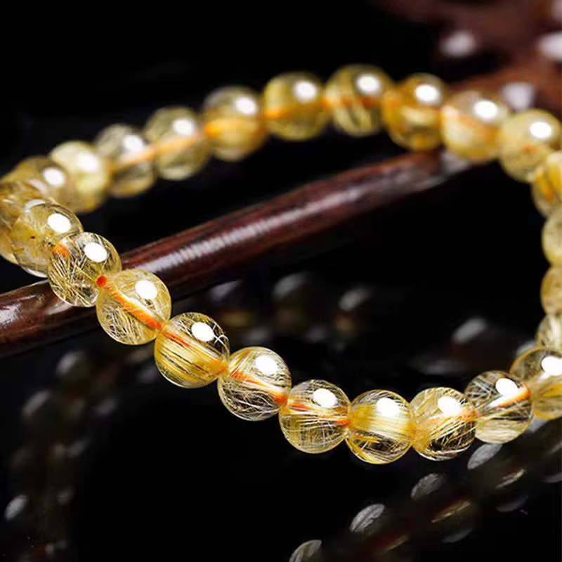 Nouveau Bracelet Perlé en Quartz Rutile Naturel 2026, Bracelet en Cristal de Citrine Brute Brésilien