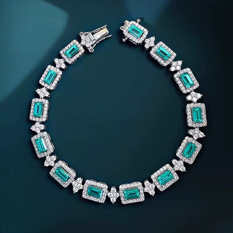 Bracelet en tourmaline paraiaba taillée en émeraude, artisanal et luxueux, pour femmes, bijoux fins 