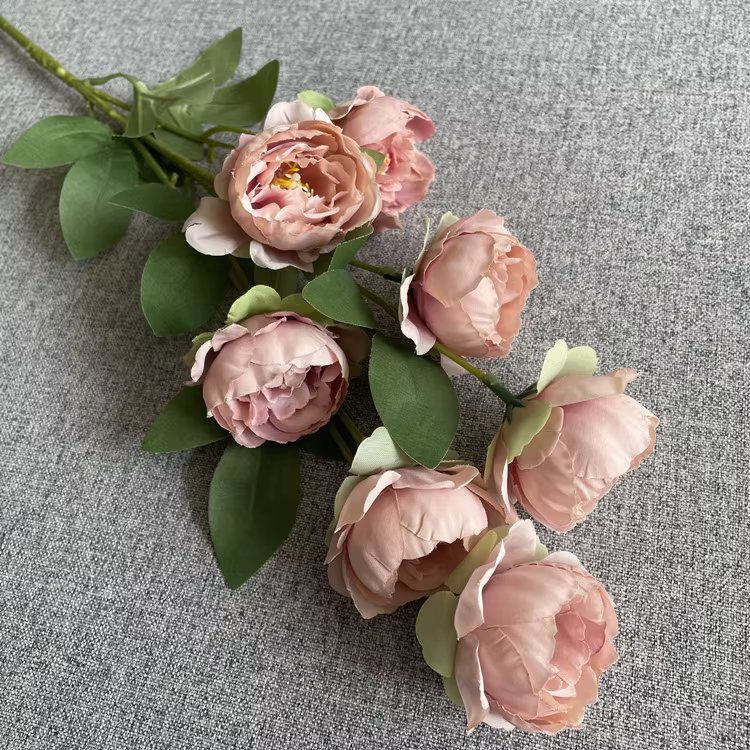 Décor de mariage Rose poussiéreux rose blush nu café clair riz blanc artificiel rose fleur rangée ro