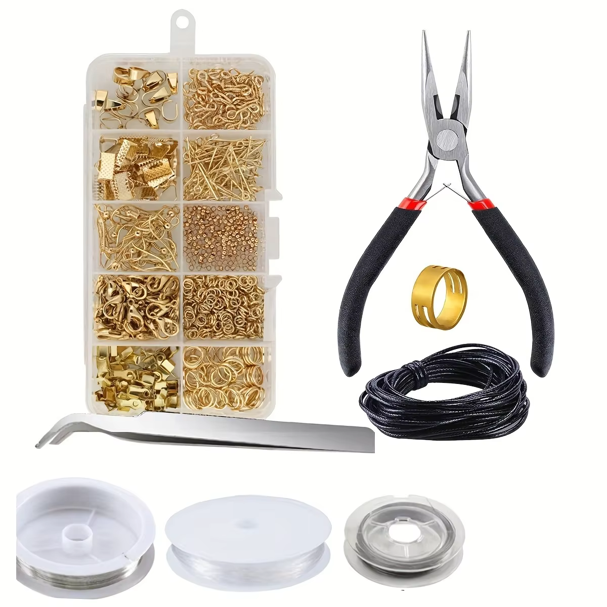 Kit de fabrication de bijoux 900 pièces, 1 ensemble, avec perles, pinces et outils de réparation, ad