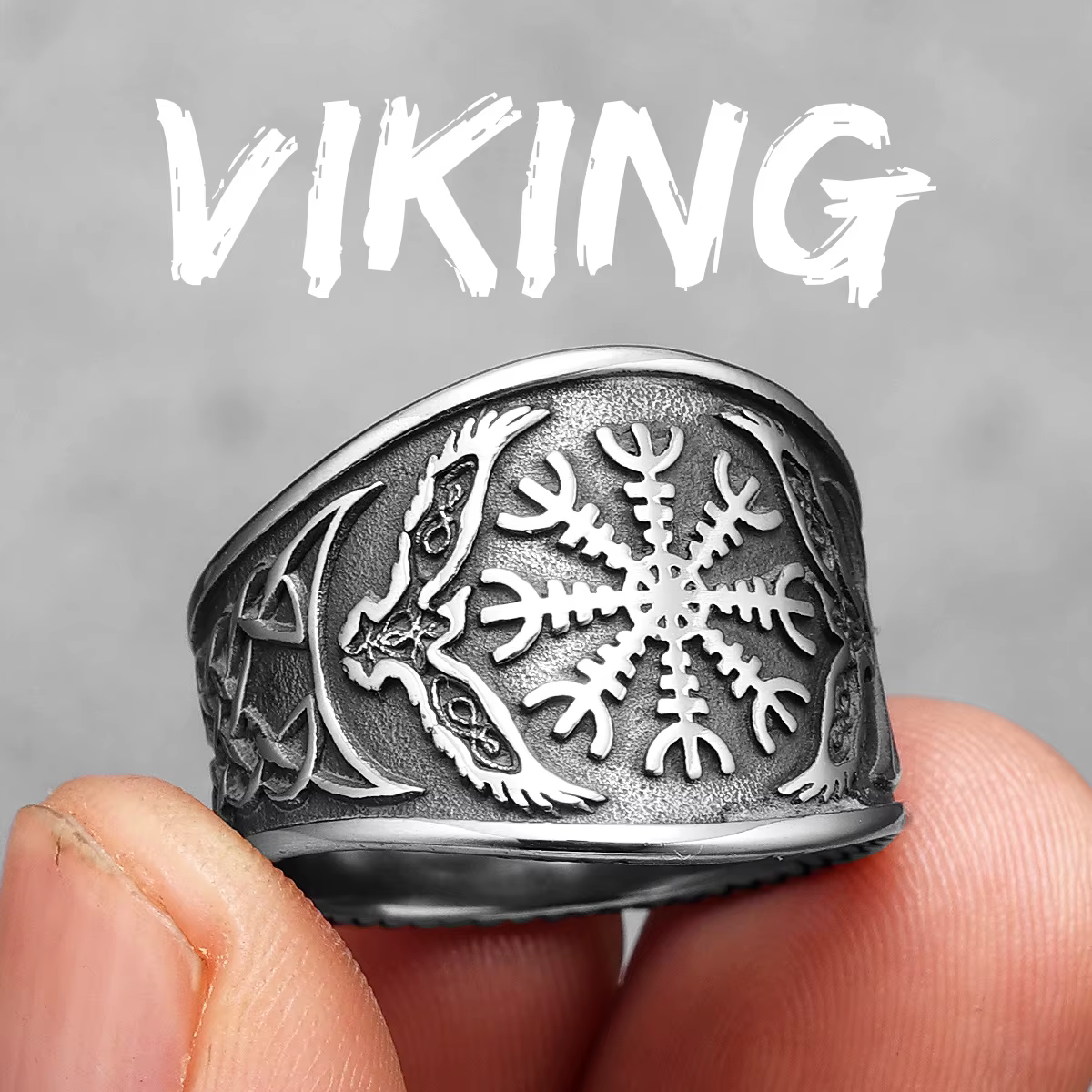 Bague Viking Arbre de Vie en Acier Inoxydable pour Homme, Bijou Rétro Rock avec Boussole Vegvisir, C