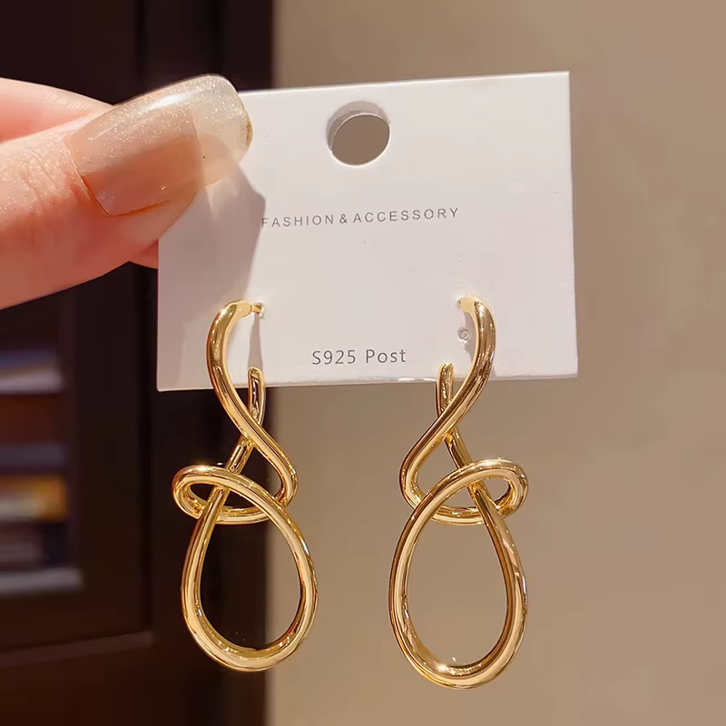 ANENJERY couleur or géométrie lignes enveloppées boucles d'oreilles pour les femmes tempérament mode