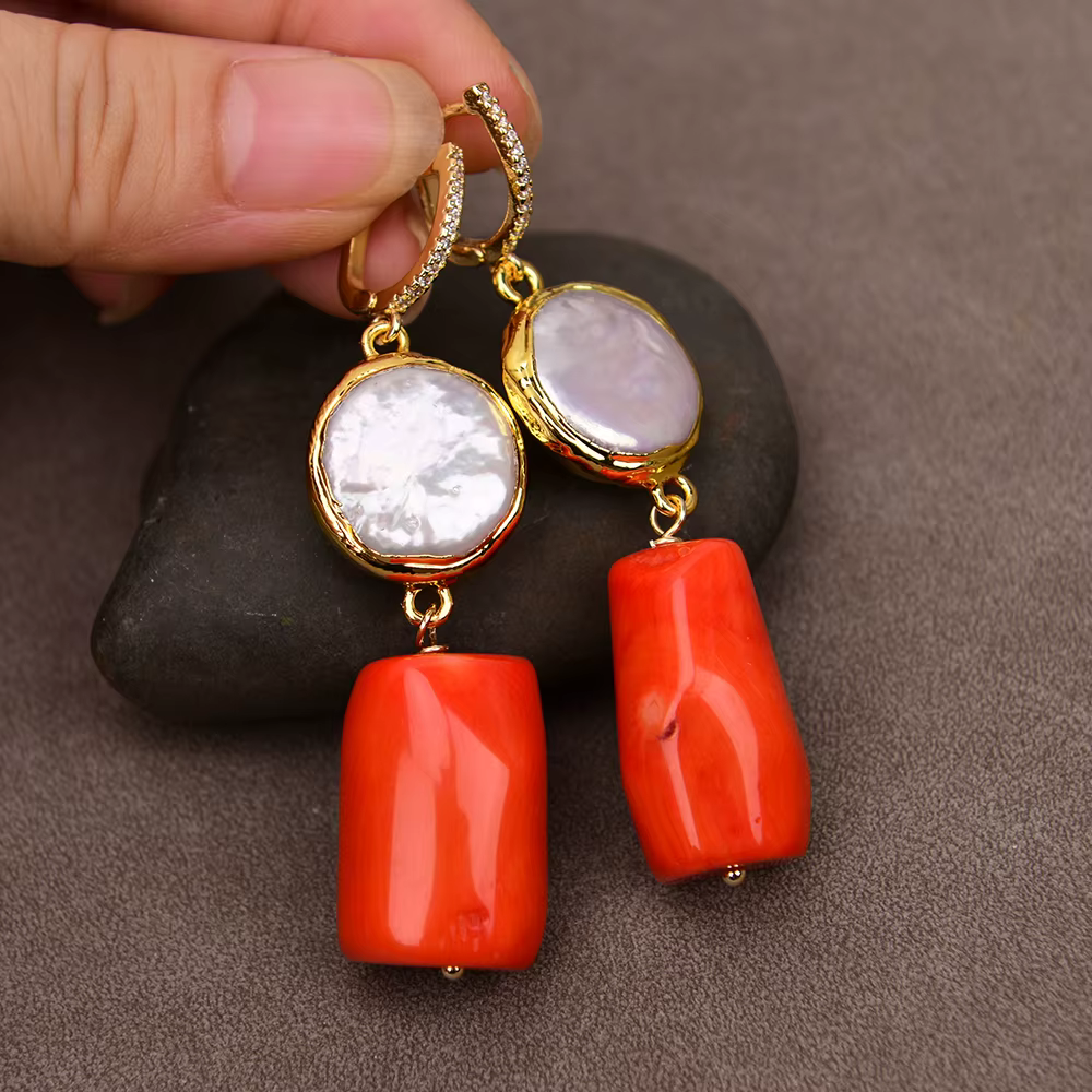 Boucles d'oreilles pendantes en perles de culture blanches plaquées or, bijoux de fête faits à la ma