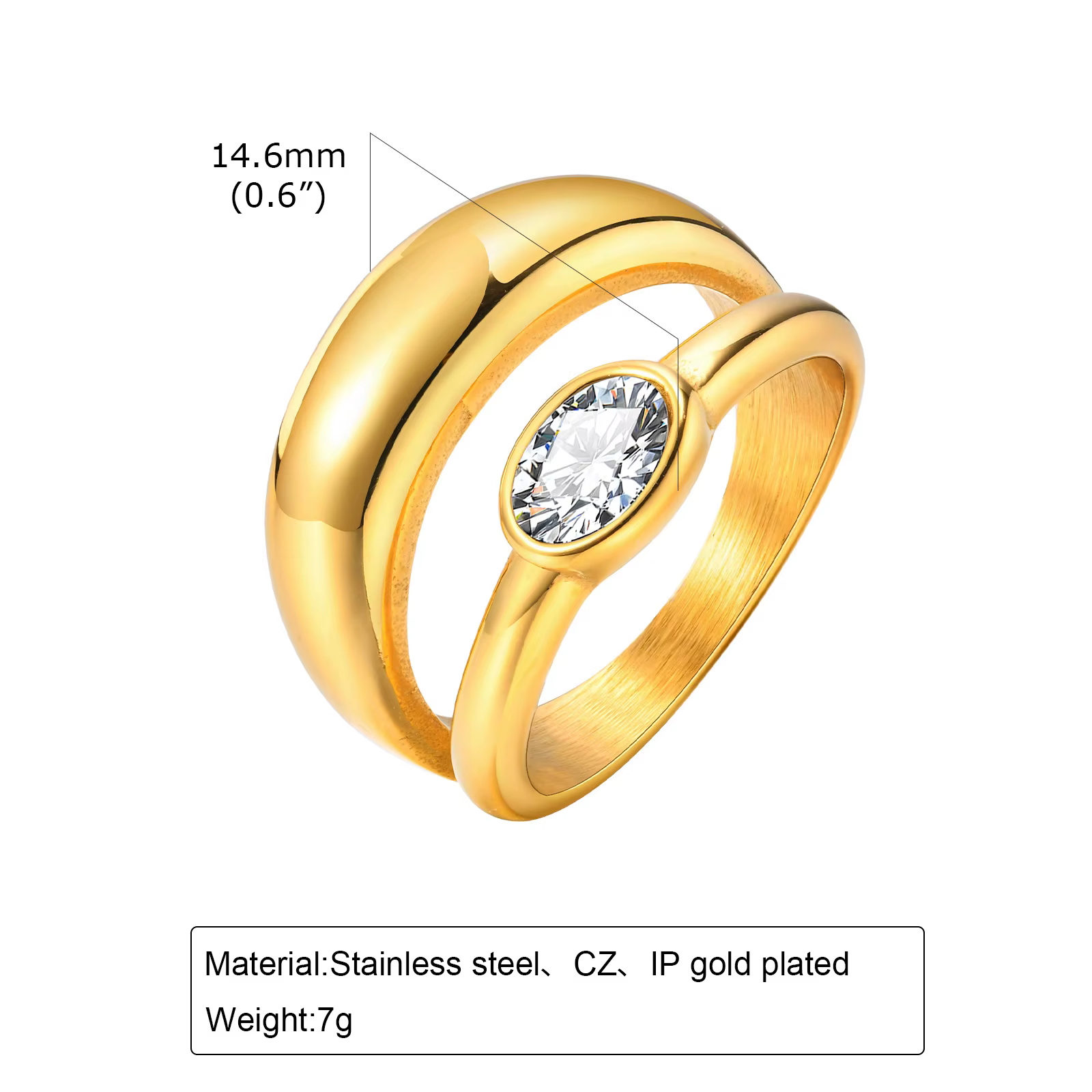 Bague épaisse Double couche pour femmes, acier inoxydable plaqué or, bague radiale à bande de déclar