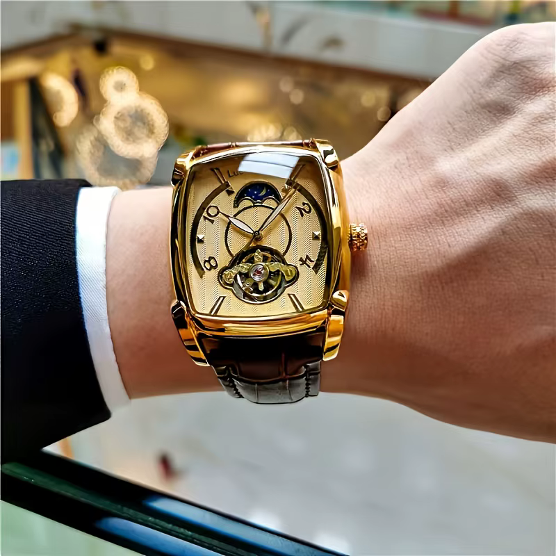 Montre mécanique tourbillon de luxe légère pour homme - Montre-bracelet squelette haut de gamme enti