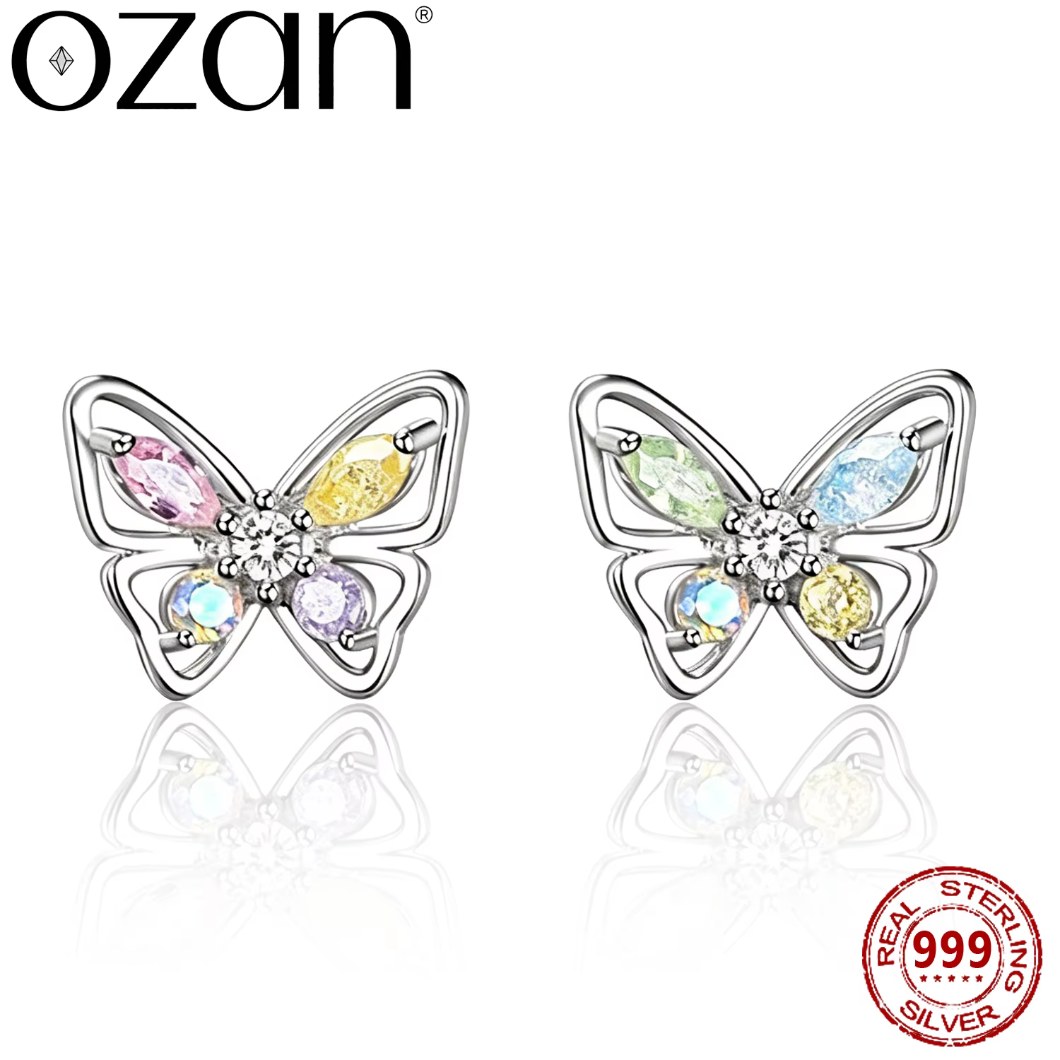 OZAN – boucles d'oreilles papillon en argent Sterling S999, bijoux à la mode avec pierres précieuses