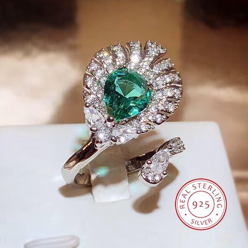 Bague plaquée argent 925 pour femme, luxueuse, exquise, en forme de plume, bijoux de fête, patients 