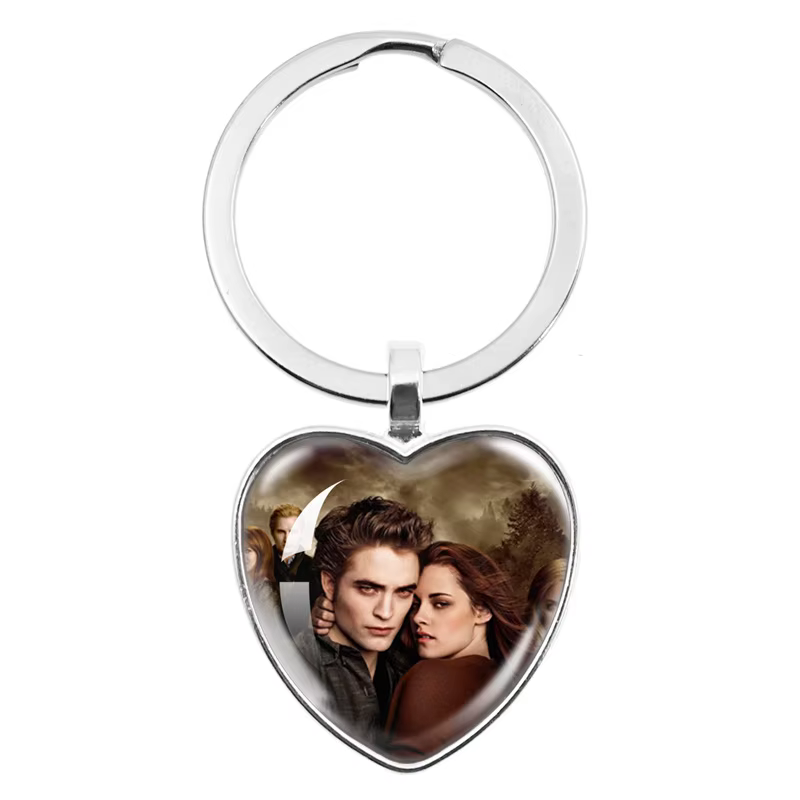 Crépuscule film Bella Edward Jacob Renesmee coeur de pêche porte-clés verre Cabochon personnage chaî