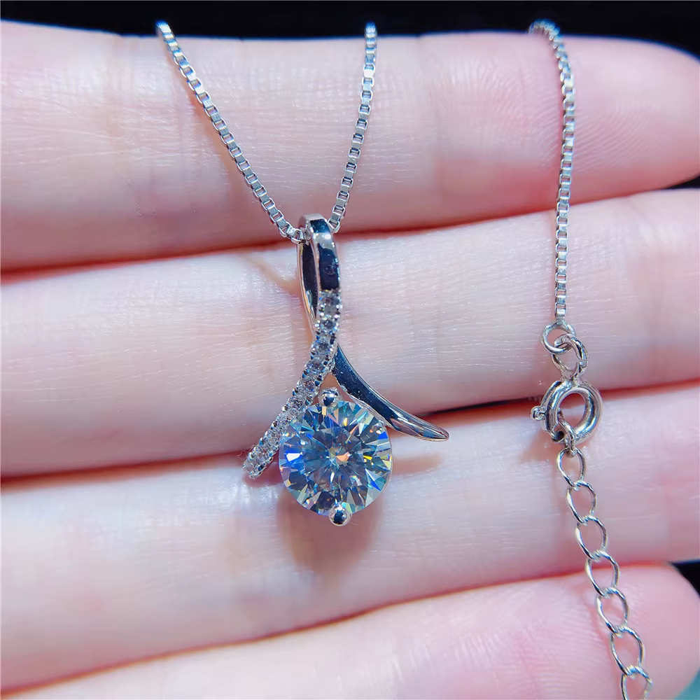 Collier pendentif en or blanc massif 14 carats, Moissanite naturelle, Bijoux de travailleurs, Or bla