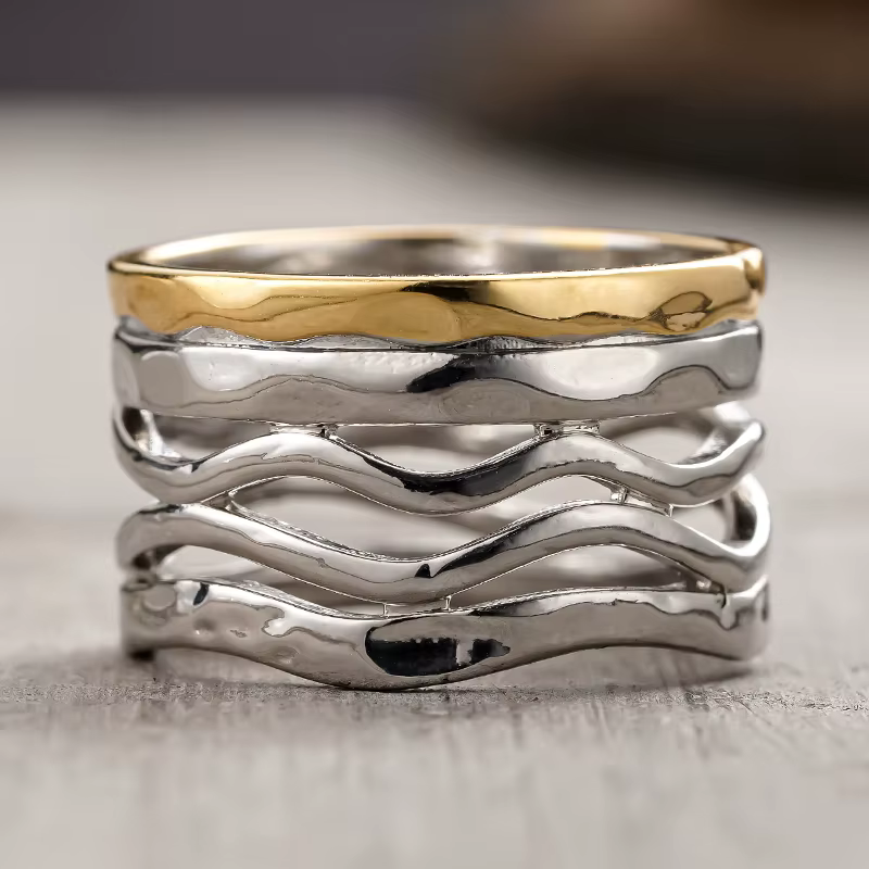 Bague Huitan simple bicolore pour femme, design ajouré, vintage, pour fête ou usage quotidien, acces