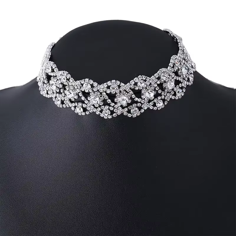 Cristal strass luxe pendentif collier ras du cou argent plaqué chaîne collier femmes élégant bijoux 
