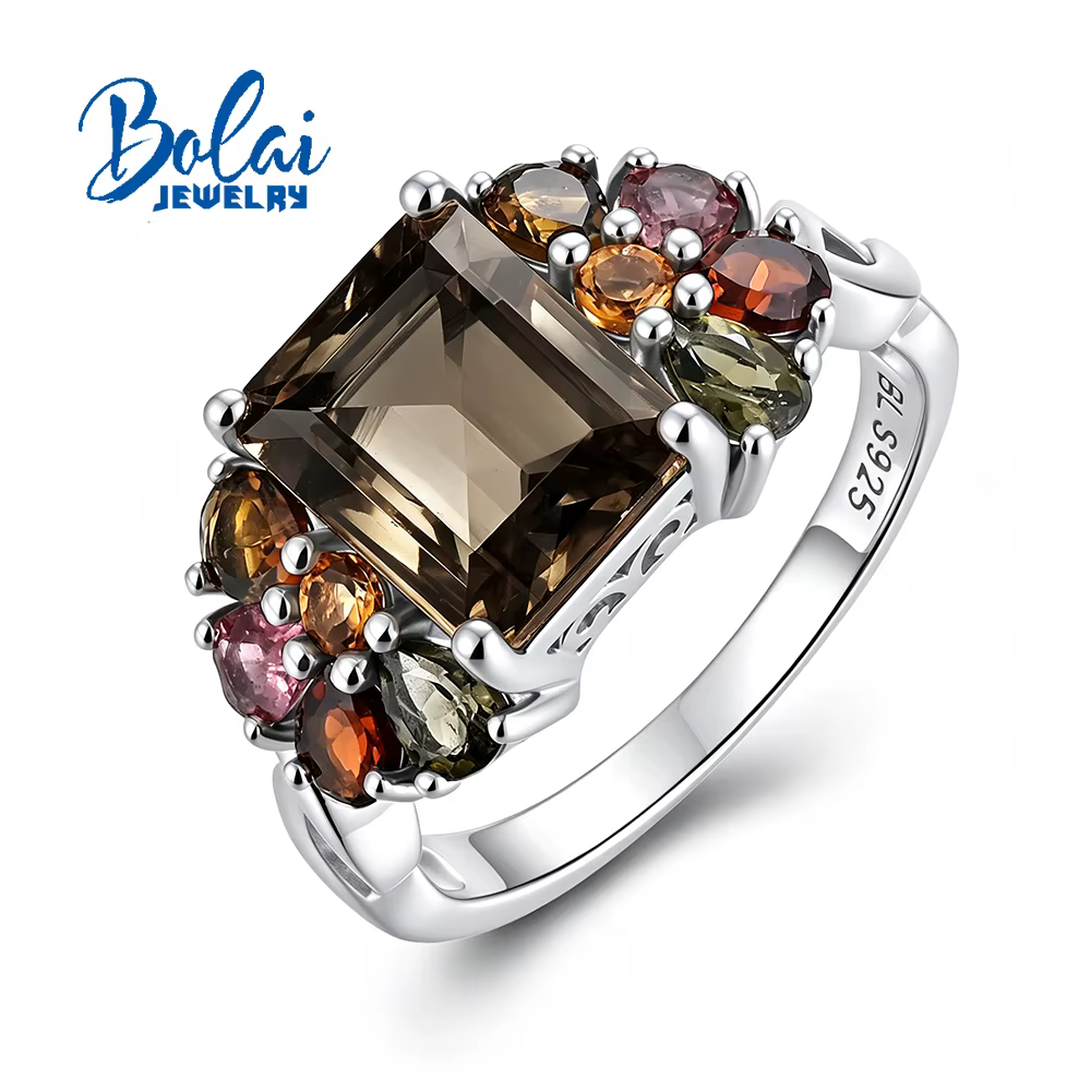 Bague en argent 925 avec tourmaline naturelle fumée pour femme, bijoux élégants et luxueux en pierre