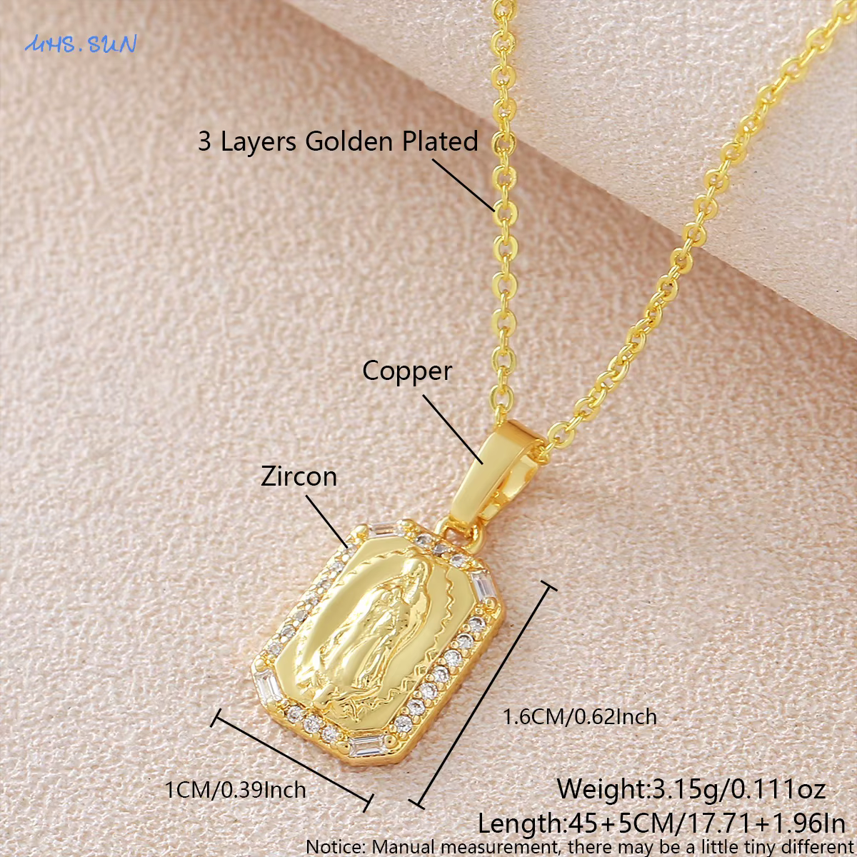 MHS.SUN – colliers avec pendentif carré en forme de Vierge Marie plaqué or pour femmes et hommes, bi