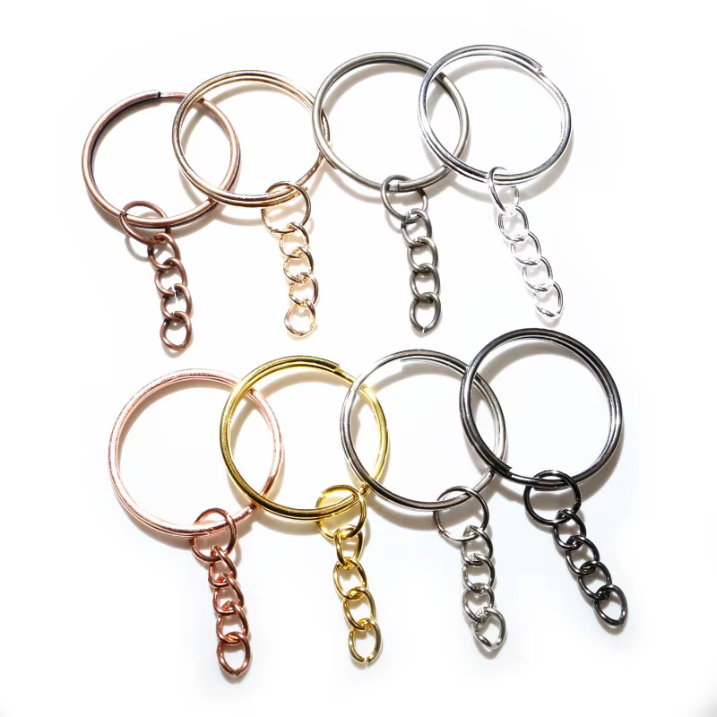 20 pcs/lot porte-clés porte-clés (taille de l'anneau 25mm) mode or Rhodium argent plaqué 50mm de Lon