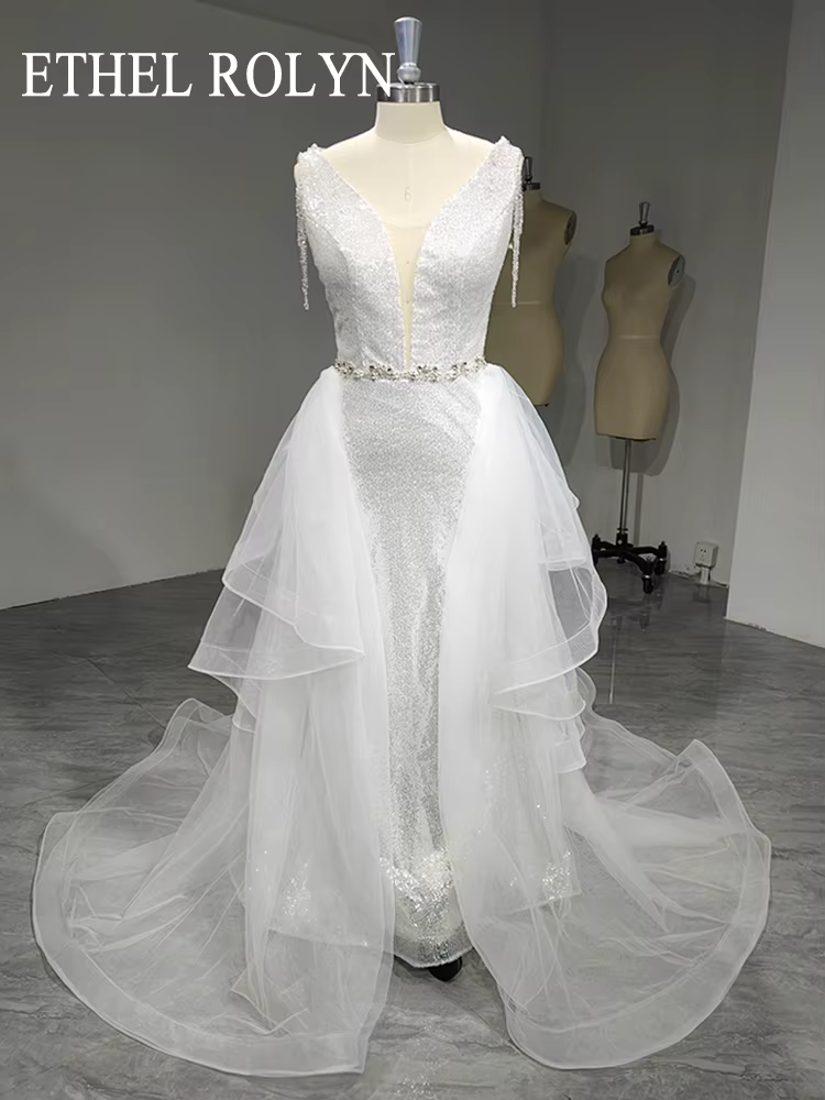 ETHEL ROLYN – robe De mariée sirène, paillettes scintillantes, dos nu, décolleté en v profond, avec 