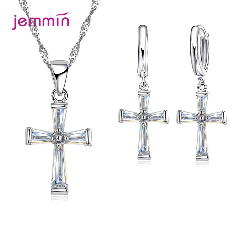 Mode ensemble de bijoux pour femmes filles 925 en argent Sterling ensemble de bijoux croisement pend