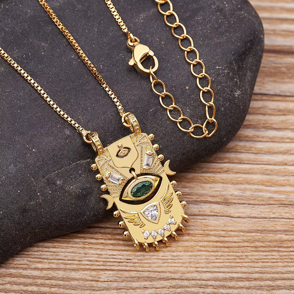 AIBEF nouvelle tendance carré incrusté chanceux mauvais œil géométrique pendentif Zircon collier fem