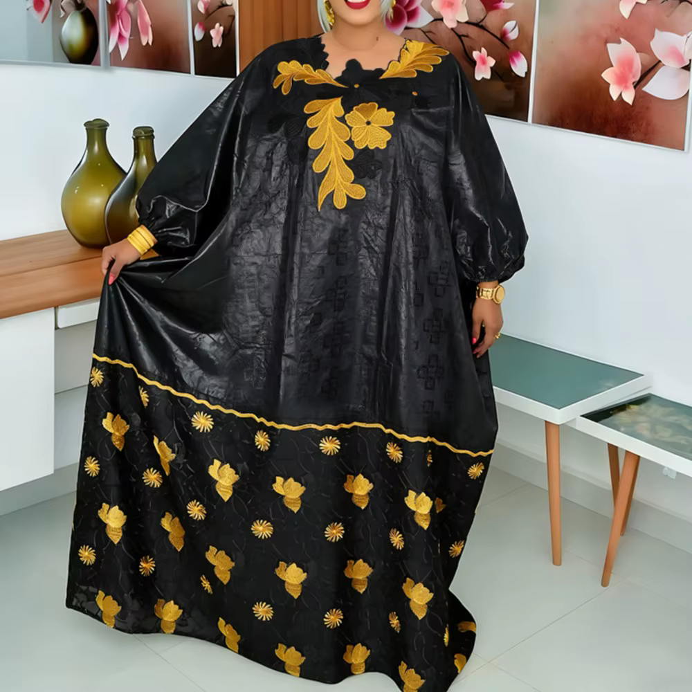 Robes Africaines 2026 pour Femme, Robe Kaftan Broderie Bazin Riche, Tenue Traditionnelle pour Mariag