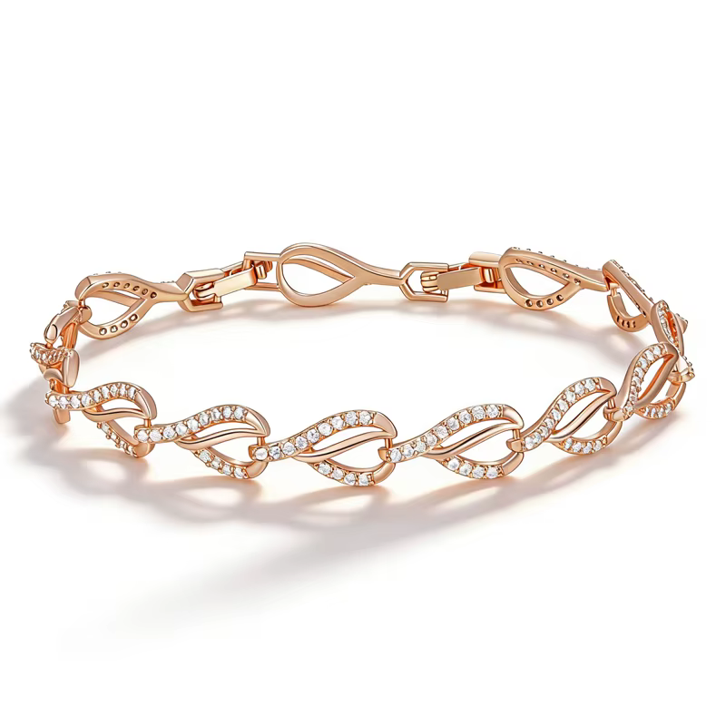 Bracelet Kinel Hot 585 en or rose, motif géométrique cœur, pour femme, avec zircon naturel, bijou mo