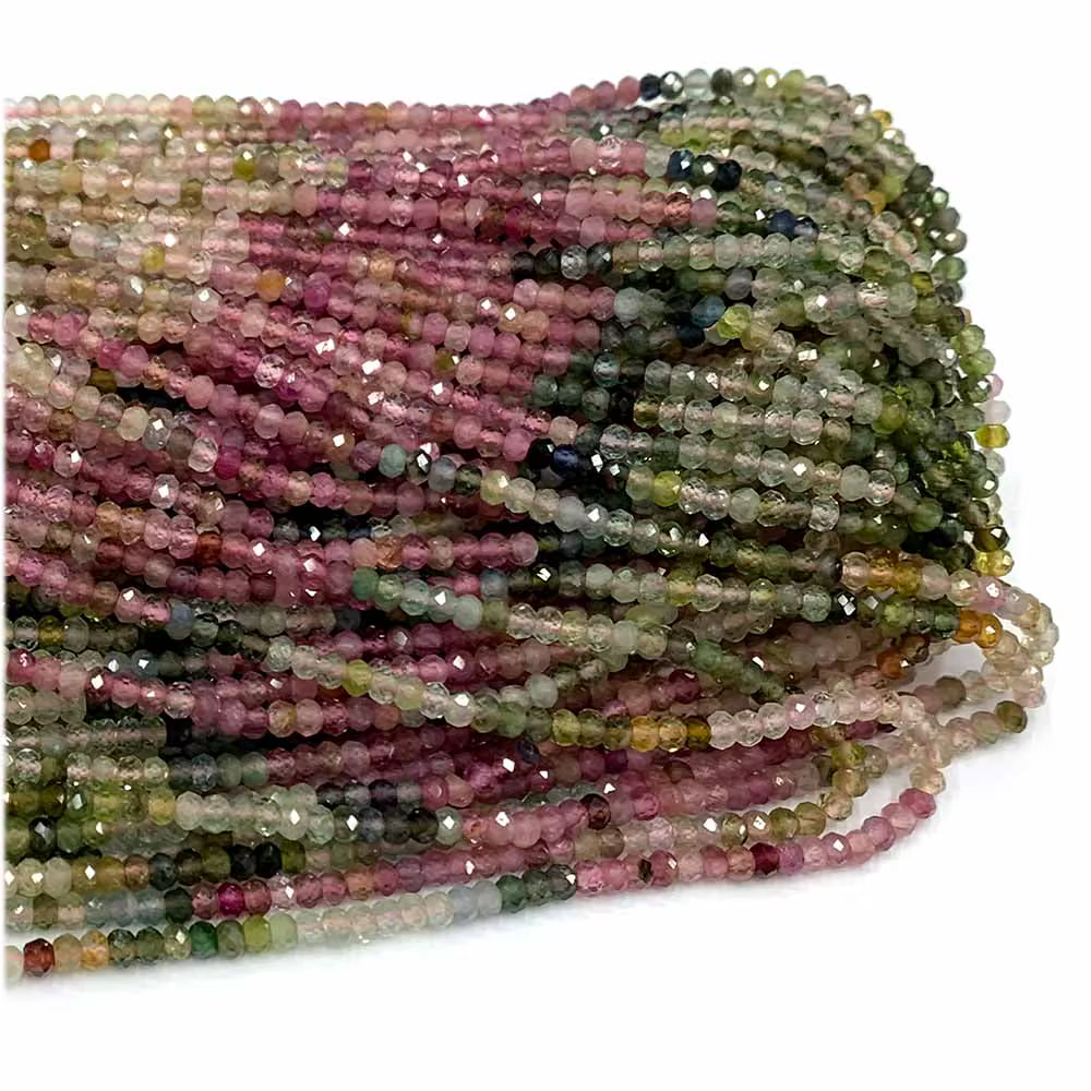 Veemake vert jaune rose Tourmaline facettes rondelle perles pour la fabrication de bijoux pierres na