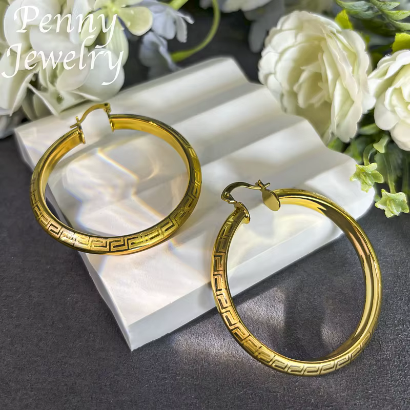 Grand rond plaqué or 18 carats boucles d'oreilles pour femmes cuivre Vintage cercle boucle d'oreille