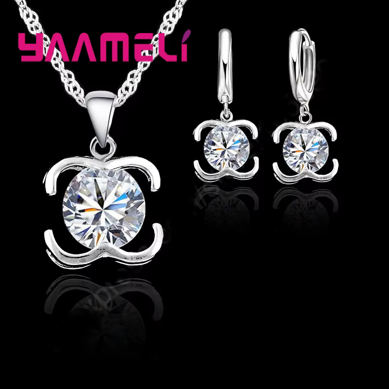 Ensemble de Bijoux de Luxe en Argent Massif 925 pour Femme, Pendentif de ix, Collier, Boucles d'Orei