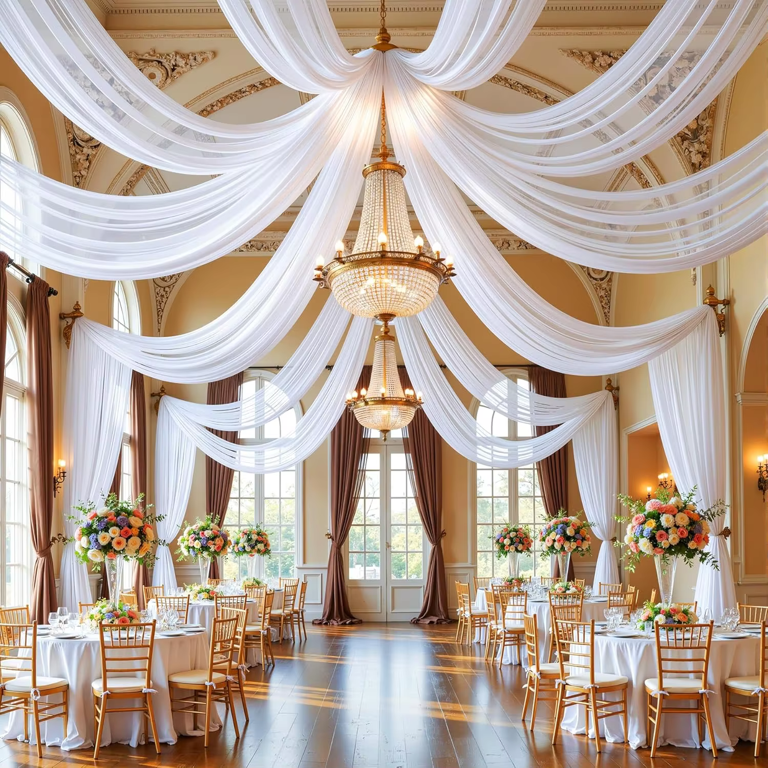 Voilages de plafond en mousseline pour décoration d'arche de mariage, rideau de plafond pour cérémon